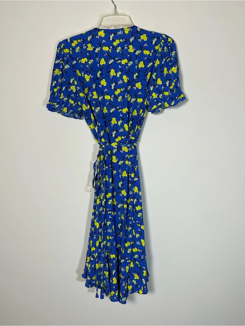 Diane von Furstenberg Emilia Wrap Dress Blue Yellow Floral M